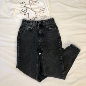 Topshop Spain 24 Washed Black Moto Mom Jeans